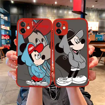 Калъф За телефон Disney с Мики и Мини Маус за iPhone 13 12 11 Pro Mini Max XS X 8 7 Plus SE XR Матиран Прозрачен светло червен Калъф