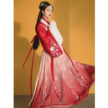 Hanfu Рокля Фея Cosplay 4 Цвят Червен Източен Китайски Костюм за Жени Принцеса Бродерия Уей Джин Период Фестивал за Народни Танци