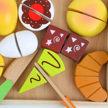 11x Кухненски Рязане на Хранителни Играчки, Детска Храна с Дървен Нож, Рязане Храна за Деца от Предучилищна Възраст, Развивающий Набор от Игри, Играчки Монтесори