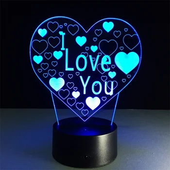 Любов Сърцето 3D Лампа, Подарък За Свети Валентин Акрилни Визуален LED Цветни лека нощ Романтичен Сватбен подарък За Рожден Ден